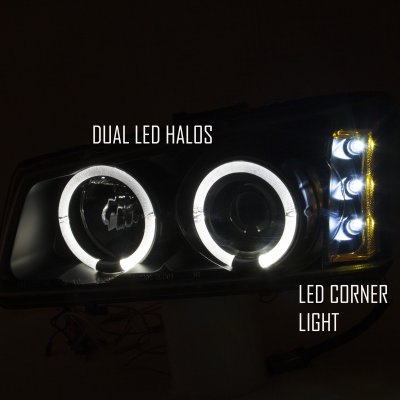 Chevy Silverado 2003-2006 Black Dual Halo Projector Headlights with LED