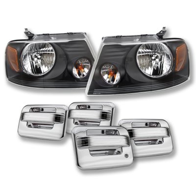 Ford F150 SuperCrew 2004-2008 Black Headlights and Chrome Door Handle Cover