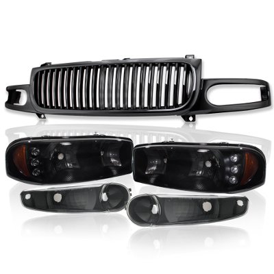 GMC Yukon XL Denali 2001-2006 Black Grille and Smoked Headlights LED DRL Bumper Lights