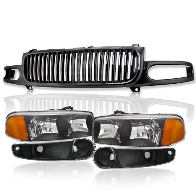 GMC Yukon XL Denali 2001-2006 Black Grille and Headlights Bumper Lights