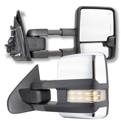 Chevy Silverado 2500HD 2015-2019 Chrome Towing Mirrors Clear LED Lights Power Heated