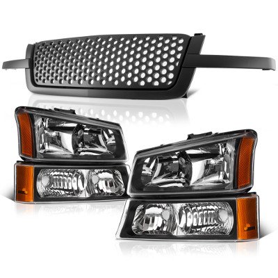 Chevy Avalanche 2003-2006 Black Custom Grille and Headlights