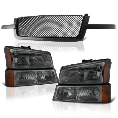 Chevy Silverado 1500 2003-2005 Black Mesh Grille and Smoked Headlights