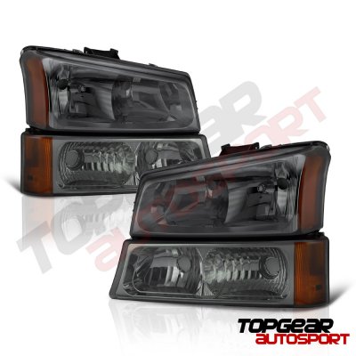 Chevy Silverado 1500 2003-2005 Black Mesh Grille and Smoked Headlights