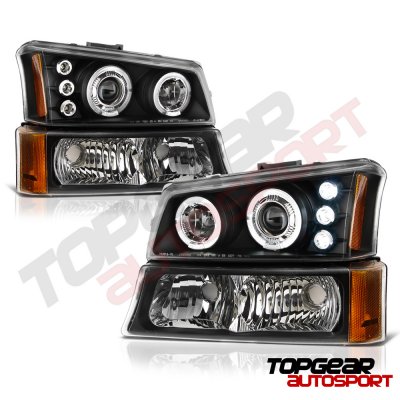 Chevy Silverado 1500 2003-2005 Black Front Grille and Projector Headlights