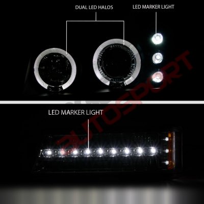 Chevy Silverado 2500HD 2003-2004 Black Mesh Grille and Projector Headlights LED DRL Bumper Lights