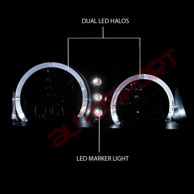 Chevy Silverado 2500 2003-2004 Black Front Grille and Halo Headlights