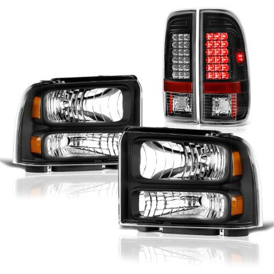 Ford F350 Super Duty 2005-2007 Black Headlights and LED Tail Lights