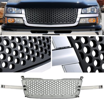 Chevy Silverado 2003-2005 Chrome Trim Front Grill Black Punch Style