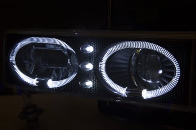 Chevy 3500 Pickup 1994-1998 Black Grill Smoked Halo Projector Headlights LED DRL