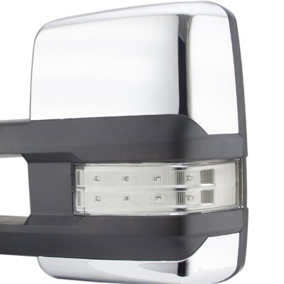 Chevy Silverado 3500HD 2007-2014 Chrome Towing Mirrors Clear LED Lights Power Heated
