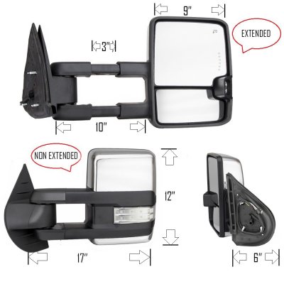 Chevy Silverado 3500HD 2007-2014 Chrome Towing Mirrors Clear LED Lights Power Heated