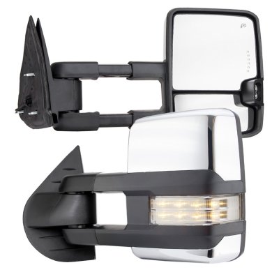 Chevy Tahoe 2007-2014 Chrome Towing Mirrors Clear LED Lights Power Heated