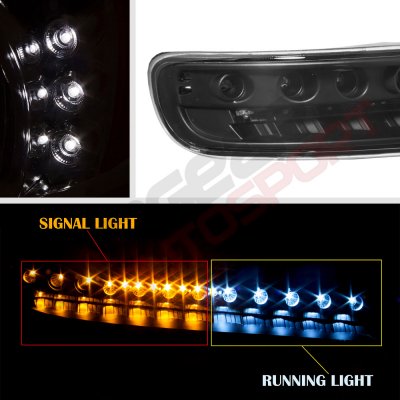 GMC Sierra 1500HD 2005-2006 Black Vertical Grille and Headlights LED DRL Bumper Lights