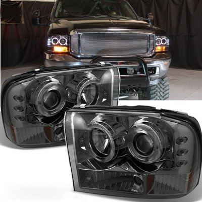 Ford F350 Super Duty 1999-2004 Smoked Dual Halo Projector Headlights