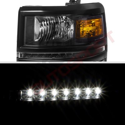 Chevy Silverado 1500 2014-2015 Black LED DRL Headlights and LED Tail Lights Tube Bar
