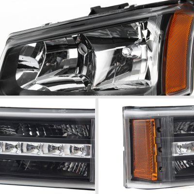 Chevy Silverado 1500HD 2003-2006 Black Headlights and LED Bumper Lights