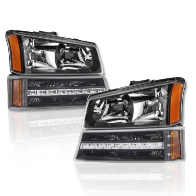 Chevy Silverado 2003-2006 Black Headlights and LED Bumper Lights