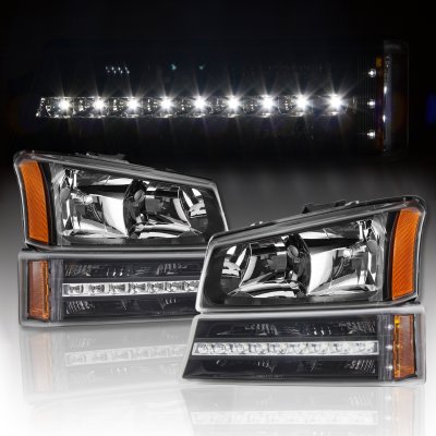 Chevy Silverado 2003-2006 Black Headlights and LED Bumper Lights