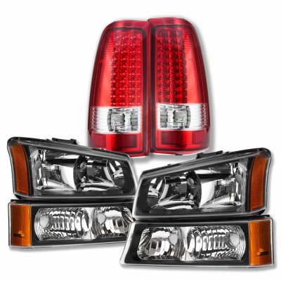 For 2003 2004 2005 2006 Silverado Red Clear LED Tail Lights Lamps Left+Right Set ACANII