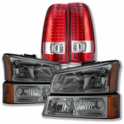 Chevy Silverado 3500 2003-2006 Smoked Headlights and LED Tail Lights Red Clear