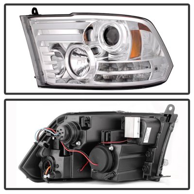 Dodge Ram 2010-2018 Clear Projector Headlights Tube DRL