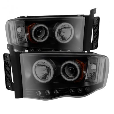Dodge Ram 2002-2005 Black Smoked CCFL Halo Projector Headlights with LED