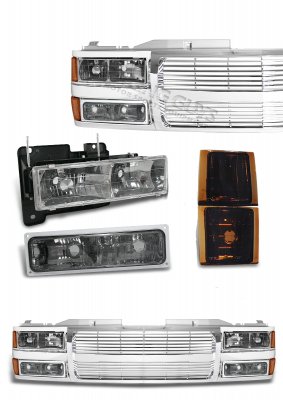 GMC Sierra 1994-1998 Chrome Grille and Smoked Headlights Set