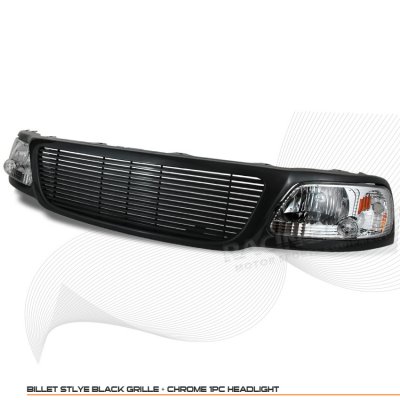 Ford Expedition 1999-2002 Black Billet Grille and Clear Headlights