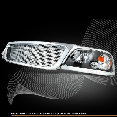 Ford Expedition 1999-2002 Chrome Grille and Black Headlights Set