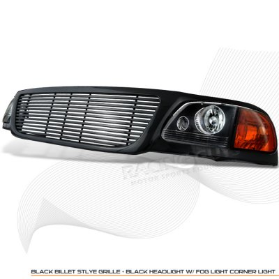 Ford Expedition 1999-2002 Black Billet Grille and Headlights Set