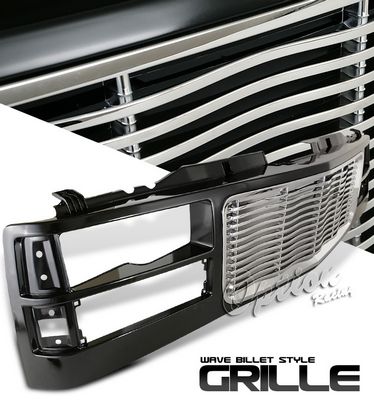 GMC Suburban 1994-1999 Black and Chrome Wave Billet Grille