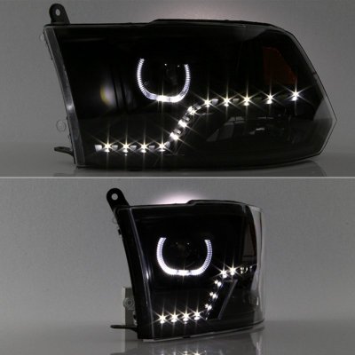 Dodge Ram 2500 2010-2018 Black Halo Projector Headlights LED DRL