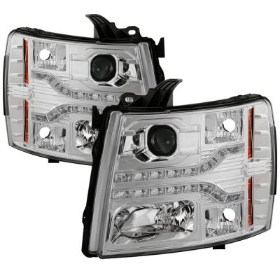 Chevy Silverado 2500HD 2007-2013 Clear Projector Headlights LED DRL Facelift