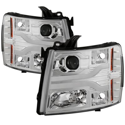 Chevy Silverado 3500HD 2007-2013 Clear Projector Headlights DRL Tube Facelift