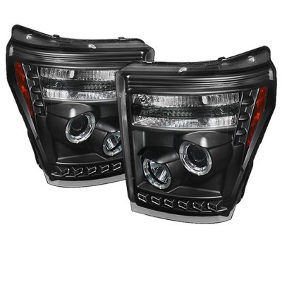 Ford F550 Super Duty 2011-2016 Black CCFL Halo Projector Headlights LED