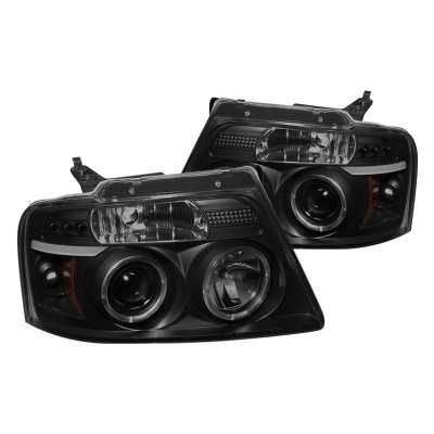 Ford F150 2004-2008 Black Smoked Halo Projector Headlights with LED