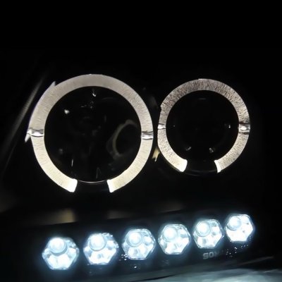 Ford F150 1997-2003 Black Smoked Halo Projector Headlights LED
