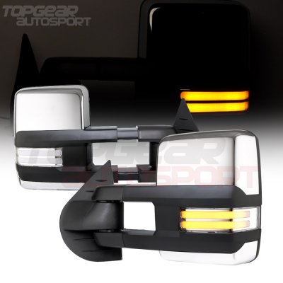 Chevy Silverado 3500HD 2007-2014 Chrome Towing Mirrors Clear LED DRL Power Heated