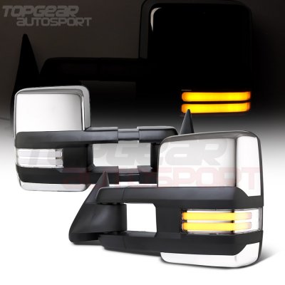 Chevy 2500 Pickup 1988-1998 Chrome Power Towing Mirrors Clear LED Running Lights
