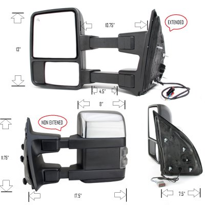 thumbnail image 2 of Speed Daddy Chrome Towing Mirrors: Power/Heat/LED Turn Signal For 99-07 Ford Super Duty 2 of 5