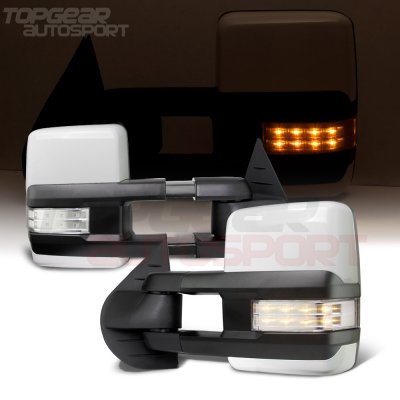 Chevy Silverado 2007-2013 White Towing Mirrors Clear LED Lights Power Heated