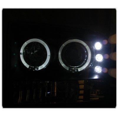 Ford F350 Super Duty 1999-2004 Black Grille and Halo Projector Headlights Conversion