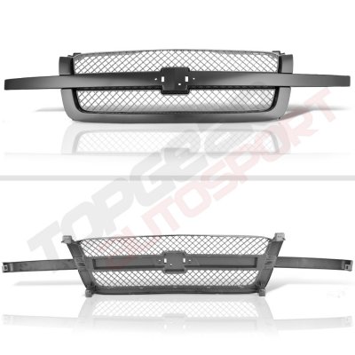 Chevy Silverado 2500HD 2003-2004 Black Gray Grille and Smoked Headlights Set