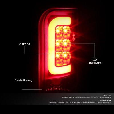 Dodge Ram 2500 1994-2002 Black Smoked LED Tail Lights Red Tube
