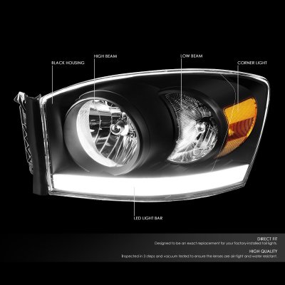 Dodge Ram 3500 2006-2009 Black Headlights LED DRL Tube