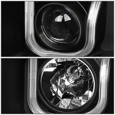 Chevy Silverado 2007-2013 Black LED DRL Projector Headlights