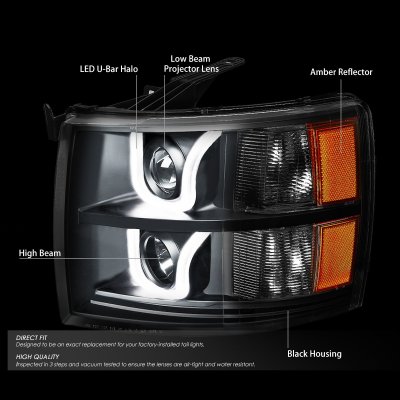 Chevy Silverado 3500HD 2007-2014 Black LED DRL Projector Headlights