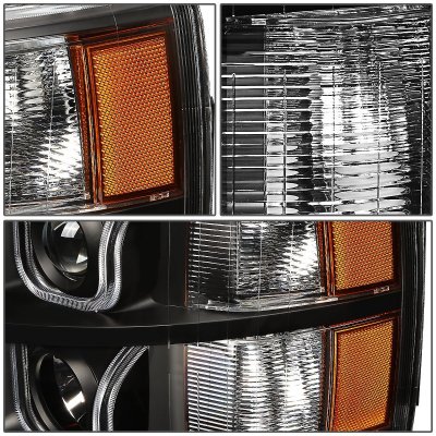 Chevy Silverado 3500HD 2007-2014 Black LED DRL Projector Headlights