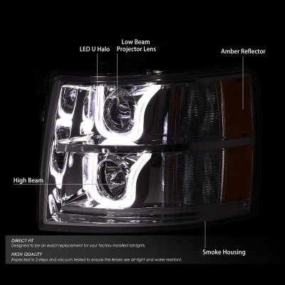 Chevy Silverado 3500HD 2007-2014 Smoked LED DRL Projector Headlights